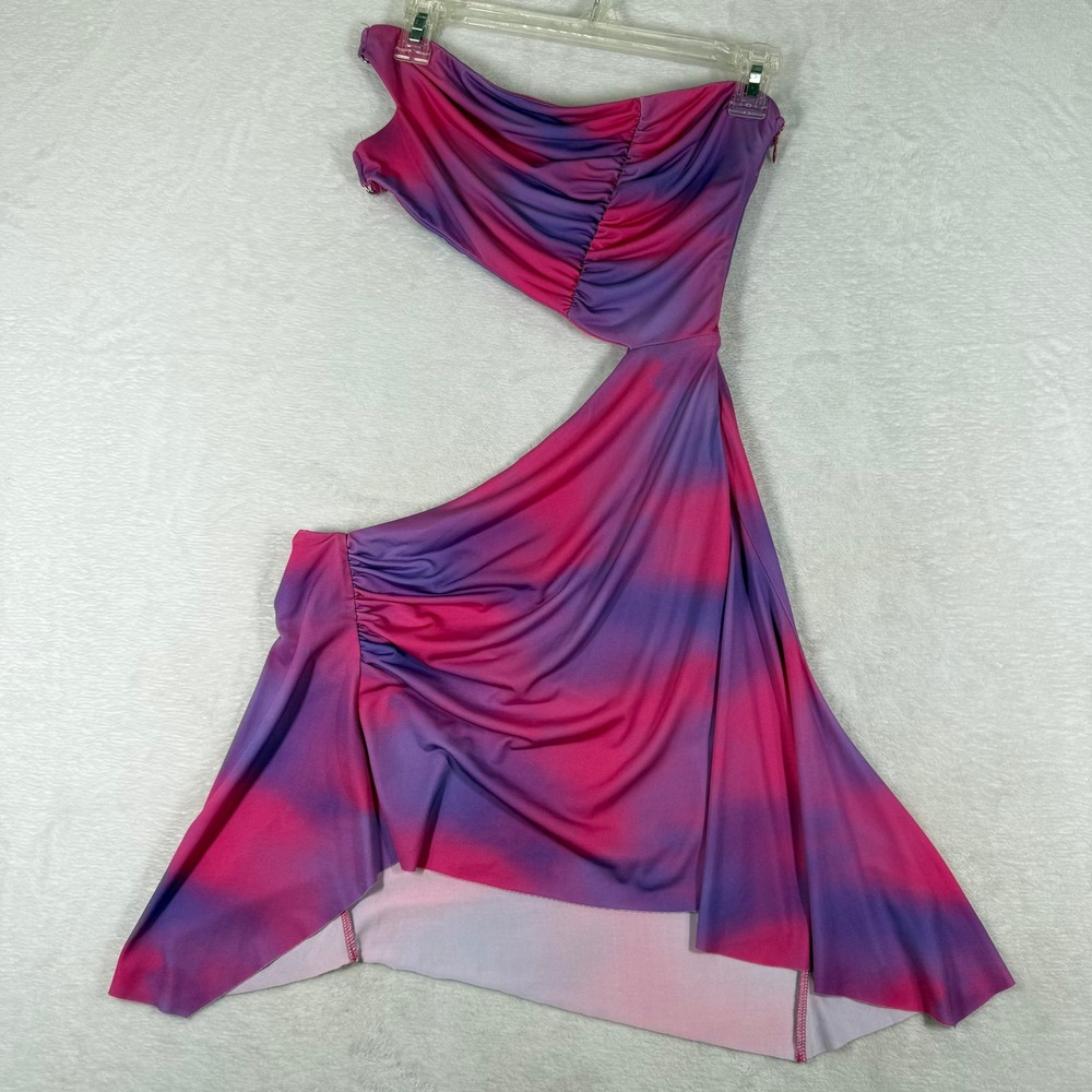 I.AM.GIA Pink Purple Ombre One Shoulder Cutout Ruched Mini Dress Size M